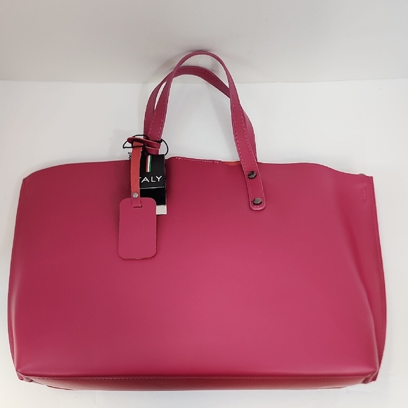 Italian Leather Handbags - Pink Italian Leather Tote & Shoulder Bag